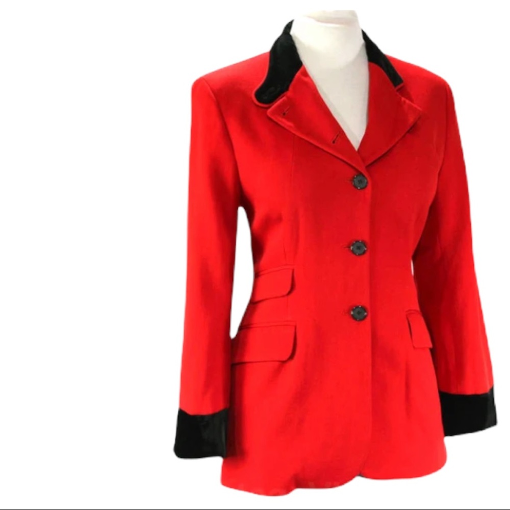 VTG 1990s DKNY Donna Karan NYC Red Gabardine 💯% Pure Wool Equestrian Jacket
